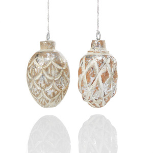 Silver Foil Pinecone Ornaments - Set of 2