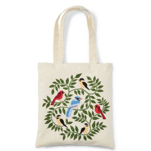 Woodland Birds Embroidered Tote Bag alt