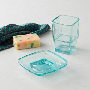 teal recycled glass cup & dish alt 2