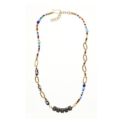 Fair Trade African Jewelry | Maua Glass & Brass Link Necklace | SERRV