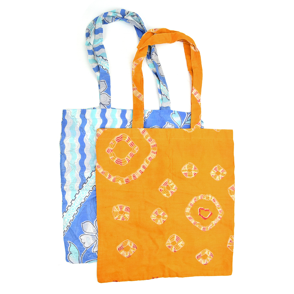 Upcycled Sari Tote Bags Set of 2, Waste-Free: