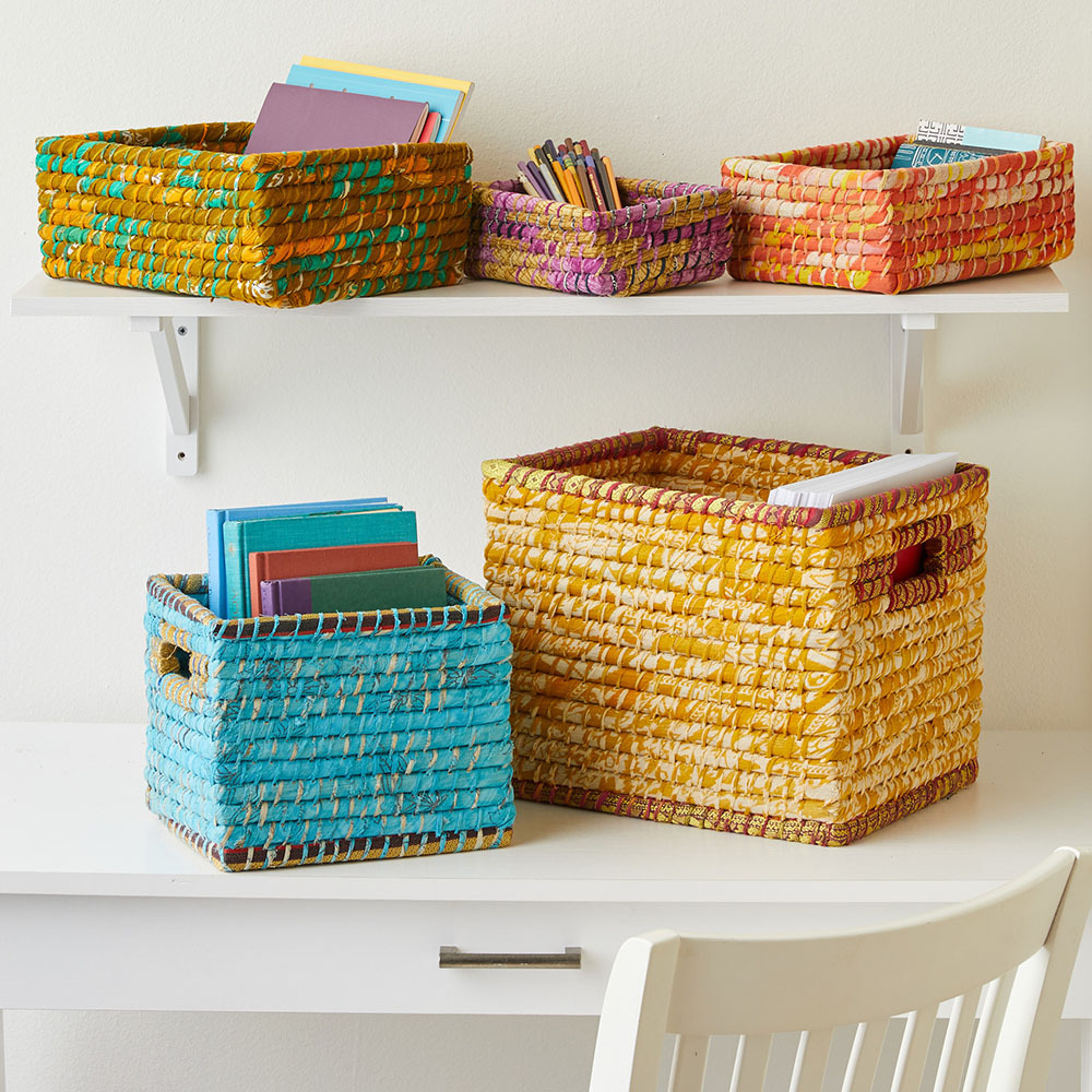 Recycled Sari Storage Baskets, Set of 4 Nested Baskets