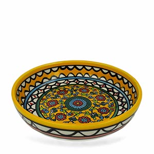 yellow hand painted floral dish