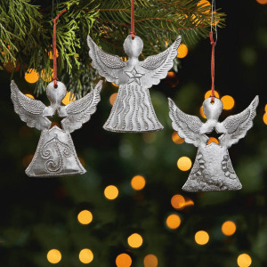Recycled Metal Angel Ornaments - Set of 3 alt