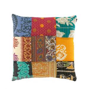 square patchwork kantha pillow