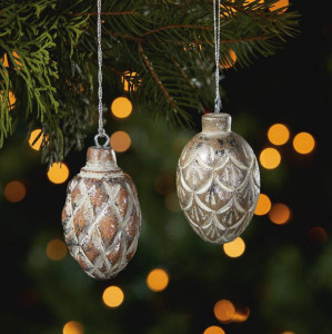 Silver Foil Pinecone Ornaments - Set of 2 alt