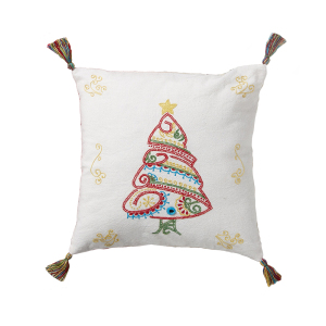 embroidered christmas tree pillow