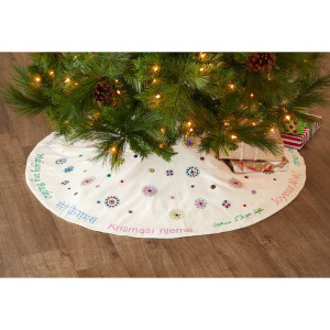 embroidered holiday greetings tree skirt