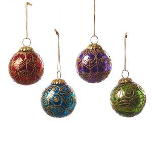 glittering glass ornaments - set of 4