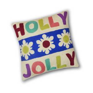 blue holly jolly snowflake crewelwork pillow