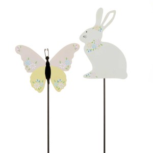 butterfly & bunny garden stakes - set of 2