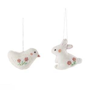 embroidered bunny and chick ornaments - set of 2