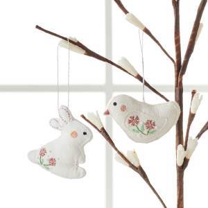 embroidered bunny and chick ornaments - set of 2 alt