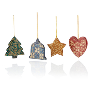 Batik Christmas Cookie Ornaments Set of 4