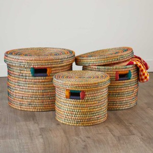 rainbow round jute baskets set of 3