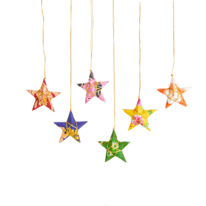 recycled sari star ornaments set of 6