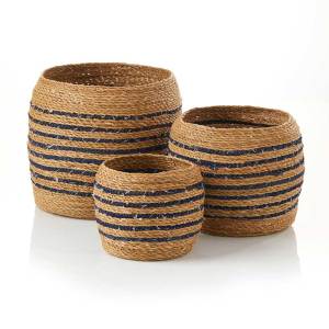 dhaka denim striped baskets set of 3