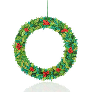 quilled paper holly wreath