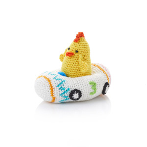 crocheted racer chicken number 3
