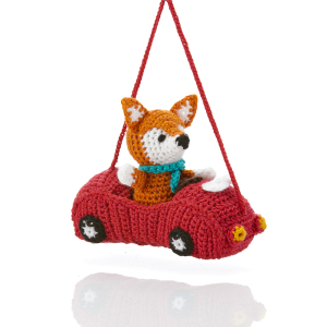 Racecar Fox Crocheted Ornament
