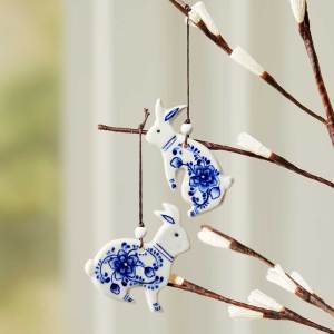 indigo bloom bunny ornaments - set of 2 alt
